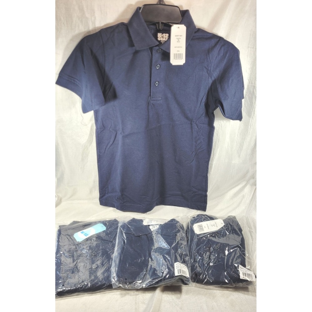 LOT: 4 K12 Gear Youth Short Sleeve Polo School Tops 6333 Navy Blue - M (10/12)